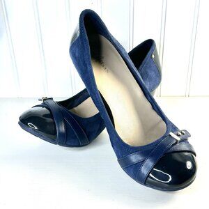 Cole Haan Nike Air Colab 9 Navy Blue Suede Patent Leather Low Wedges Heels Shoes